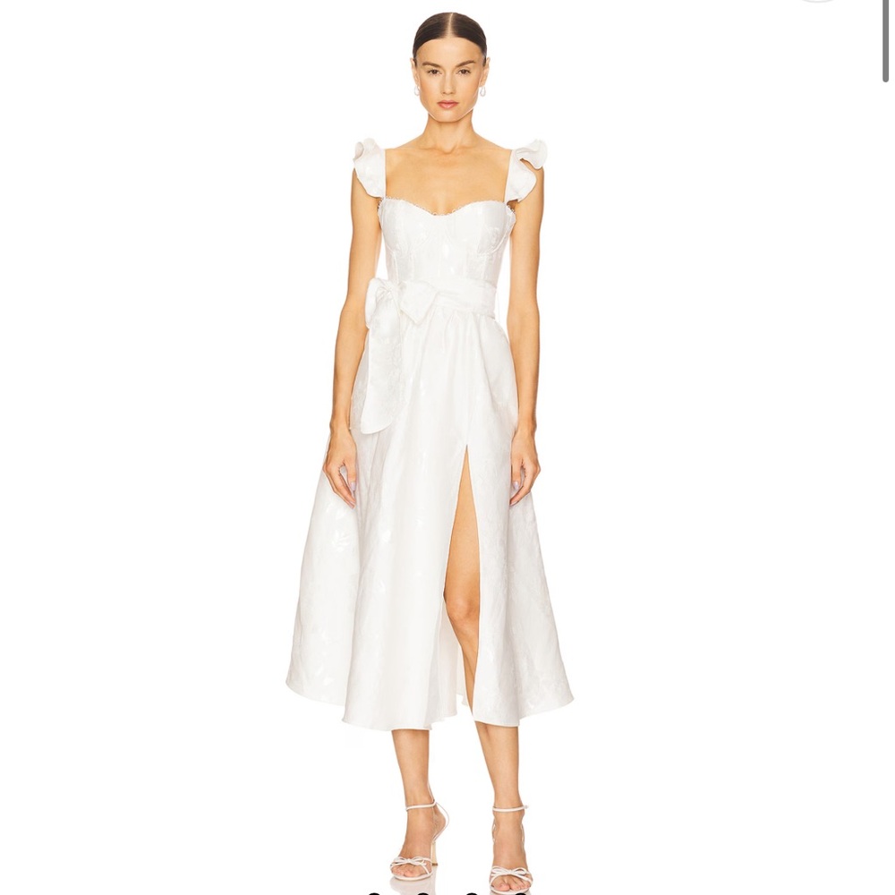 V. Chapman Vera White Baroque Midi Dress with Sweetheart Bodice